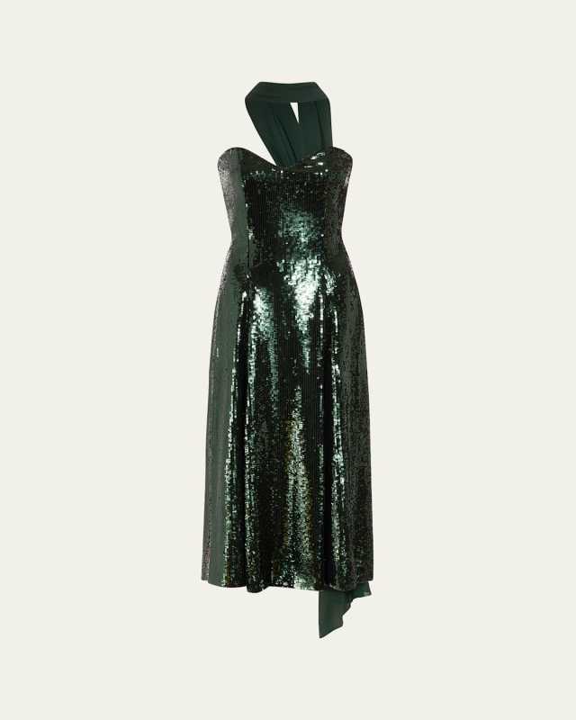 Veronica Sequined Strapless Dress With Neck Scarf